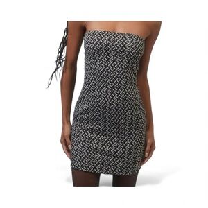 NWT urban outfitters Strapless Black /tan/White mini bodycon Dress sz large